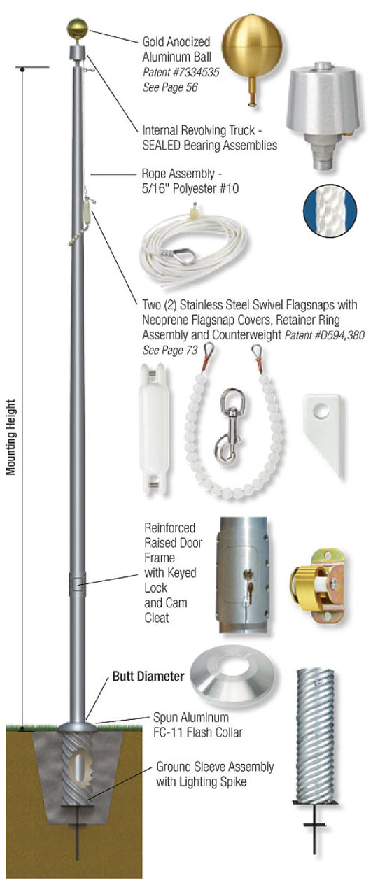 Internal Rope Halyard - Reinforced Flag Pole